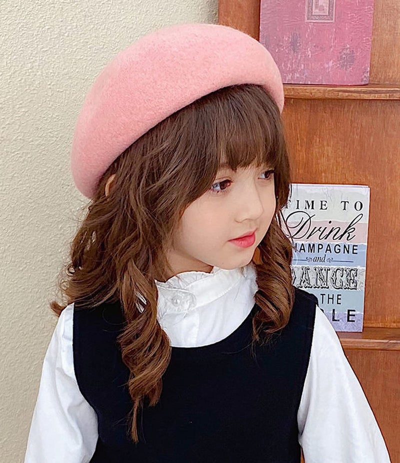 Brcus Kids Girls French Beret Hat Artist Hat Solid Warm Beanie Cap Winter Autumn (Pink, 1) - Image 5